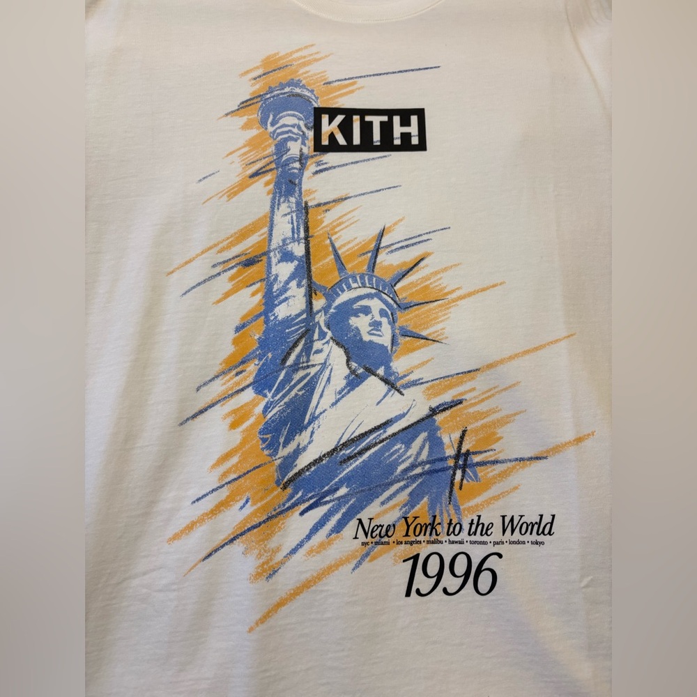Kith 96 liberty Tee in white with labels